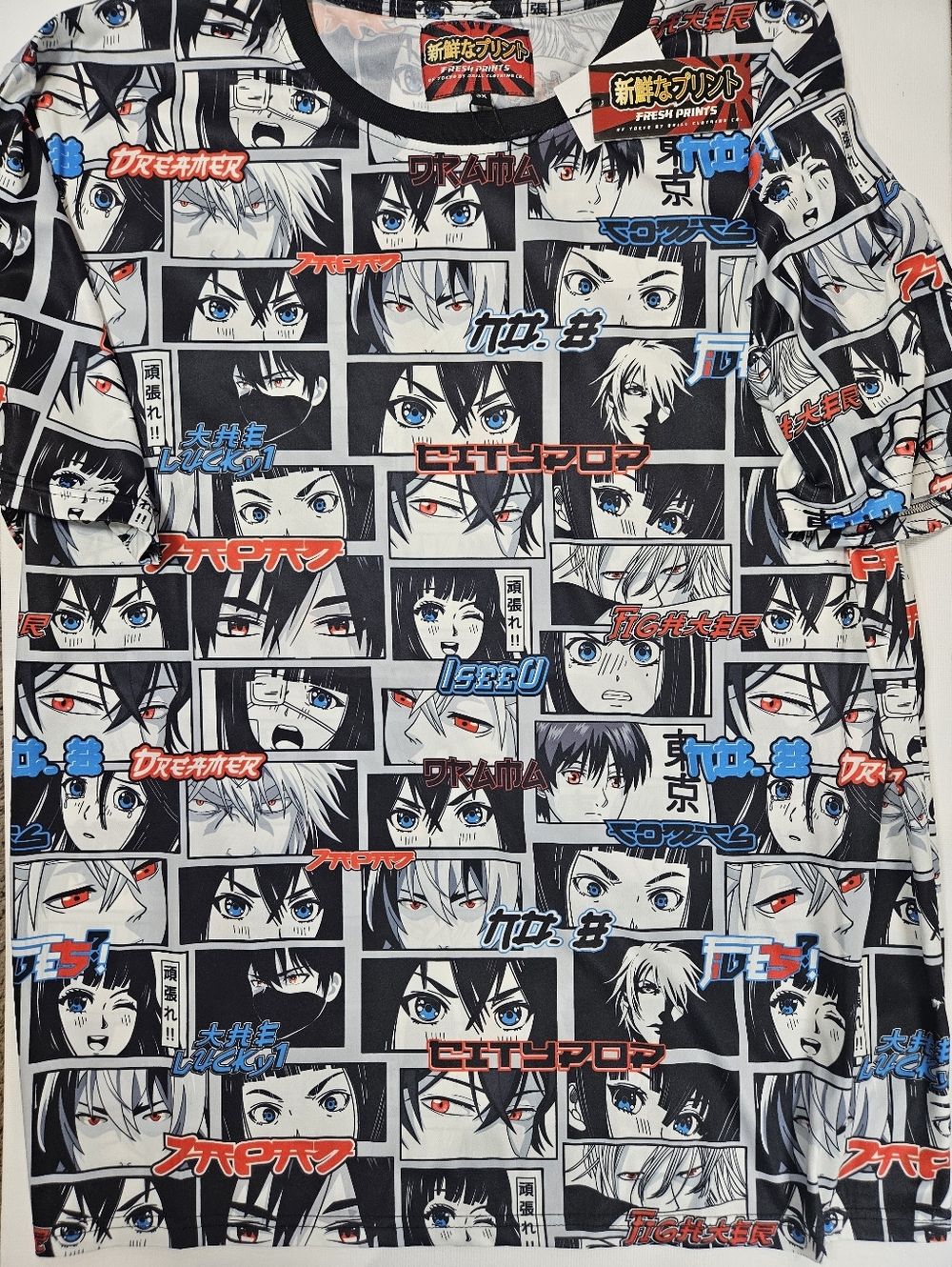 NWT Drill Clothing Co. T-shirt Mens 3XL Black White Anime Comic All‎ Over Print - Picture 4 of 8